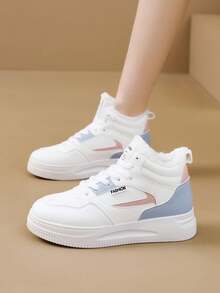 Fashionable Women's Snow Boots, 2023 New Arrivals, Winter, Thicken & Warm, Inner Heightening, Thick Rubber Sole, Versatile, Casual White Sneakers & Sports Shoes For Student - Blue and White - View 8