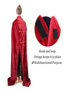 1 件酒紅色法蘭絨浴袍和毛毯,男女均帶袖,電視毯兩用連帽衫運動衫長袍,防靜電寬鬆舒適羊毛睡衣 - 酒紅色 - 查看 2