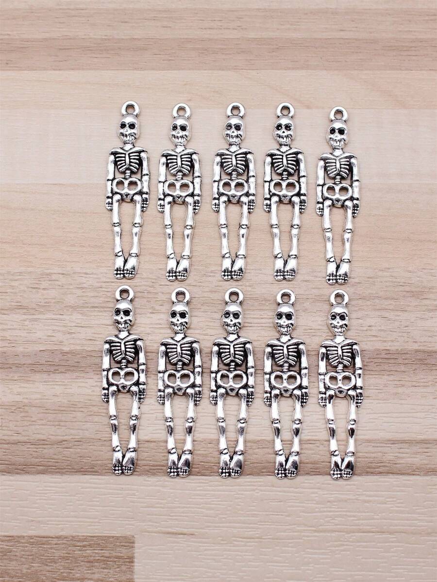 10入組/袋 38x7mm (1.5x0.28英寸) 古銀色骷髏吊墜,diy首飾製作必備 - 古銀色-10pcs - 查看 1