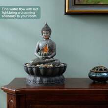 Haobos Indoor Zen/Meditation Sitting Buddha Fountain With Lotus & Led Light And River Rocks, Great For Gift And Peaceful Atmosphere - Grey - View 6