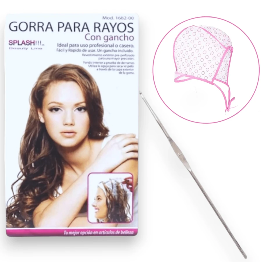 Gorra de cabello para teñir rayos incluye gancho de metal varios colores Splash - Rosa - Ver 1