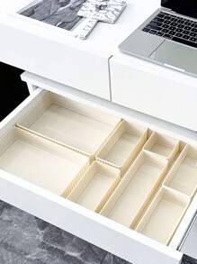 1pc Acrylic Drawer Organizer With Dividers, Rectangle Makeup & Skincare Storage Box For Dresser - Beige - View 2