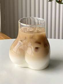 1只創意設計有趣的玻璃杯,透明冰紅茶杯,適用於家庭或作為送禮給朋友的禮物 - 杏色 - 查看 1