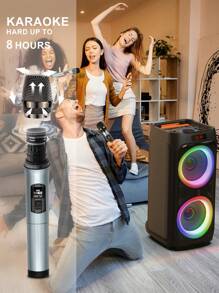 JYX HaiTun T9 Karaoke Machine Is A 500-Watt PA Speaker On Silent Wheels, With A Telescoping Handle. The Wireless Karaoke Machine Delivers A Whopping 500W Of Sound, Thanks To The Three-Inch Tweeters And Two Eight-Inch Subwoofers. Dual Wireless Microphones And Multicolor Light Modes Turn Up The Party Vibe. - 黑色 - 查看 7