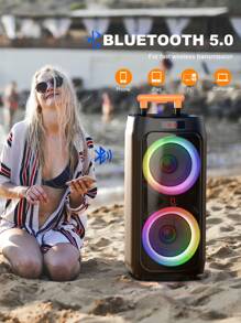 JYX HaiTun T9 Karaoke Machine Is A 500-Watt PA Speaker On Silent Wheels, With A Telescoping Handle. The Wireless Karaoke Machine Delivers A Whopping 500W Of Sound, Thanks To The Three-Inch Tweeters And Two Eight-Inch Subwoofers. Dual Wireless Microphones And Multicolor Light Modes Turn Up The Party Vibe. - 黑色 - 查看 6