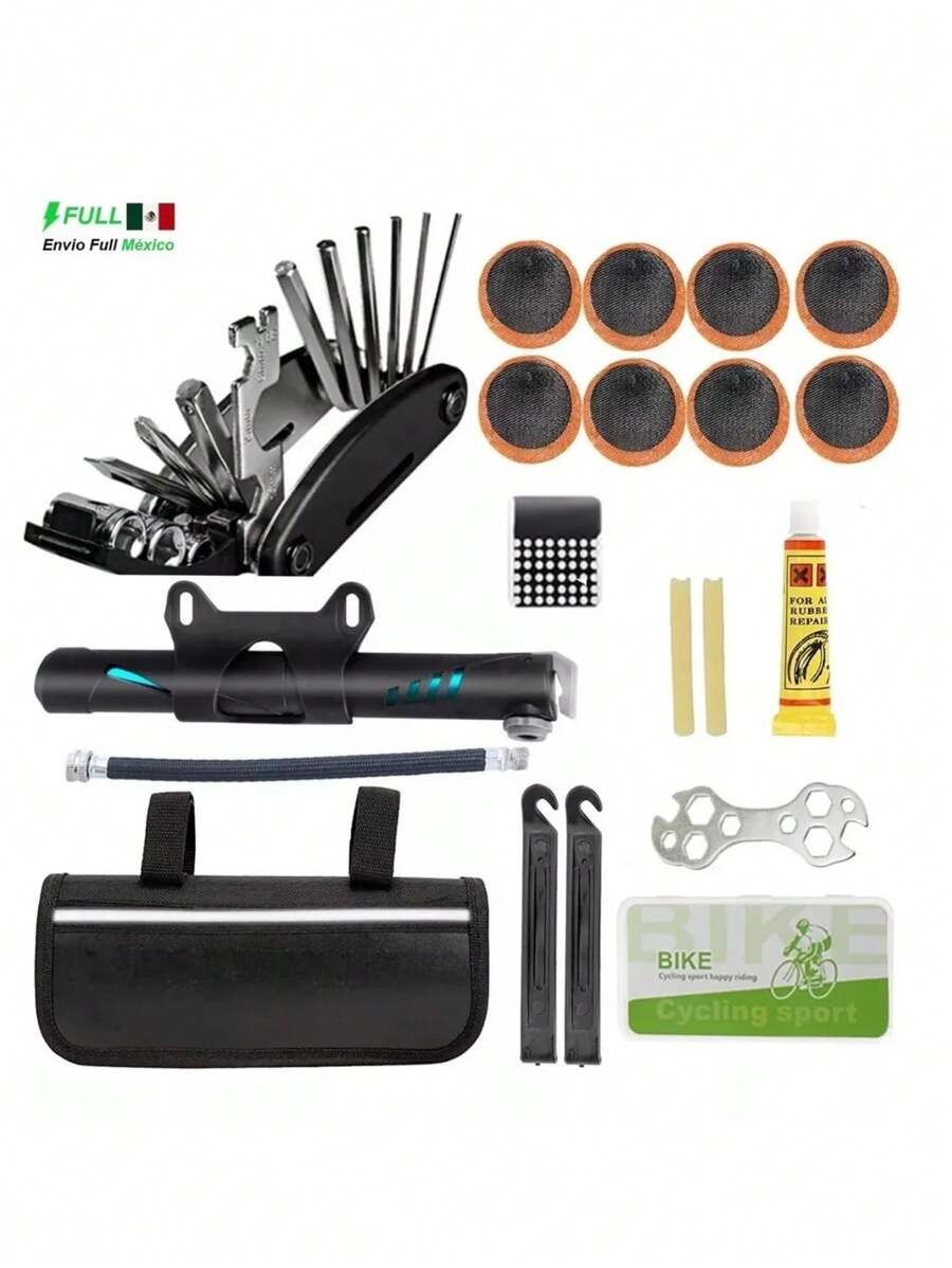 Bicycle Tool Kit With Patches And Cycling Bicycle Pump MEGAN SHOP - Black - View 1