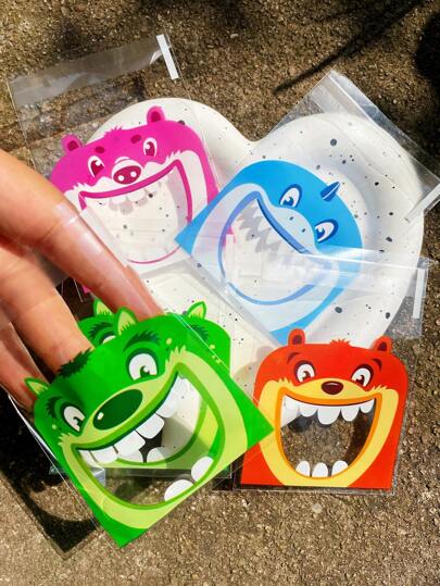 100 个 2.76*3.94 英寸可爱印花自封 Opp 袋，饰有可爱的动物嘴巴印花，可用作派对、节日、生日、婚礼和聚会小礼品包装袋，返校情人节