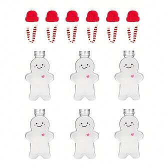 6pcs, Christmas Water Bottle, Snowman Bear Bottle, Gingerbread Man Bottle, Milk Tea Drinking Cup, Holiday Christmas Gifts, Xmas Decoration, Christmas Decoration
