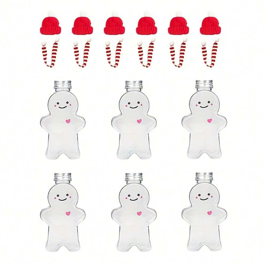 6pcs, Christmas Water Bottle, Snowman Bear Bottle, Gingerbread Man Bottle, Milk Tea Drinking Cup, Holiday Christmas Gifts, Xmas Decoration, Christmas Decoration