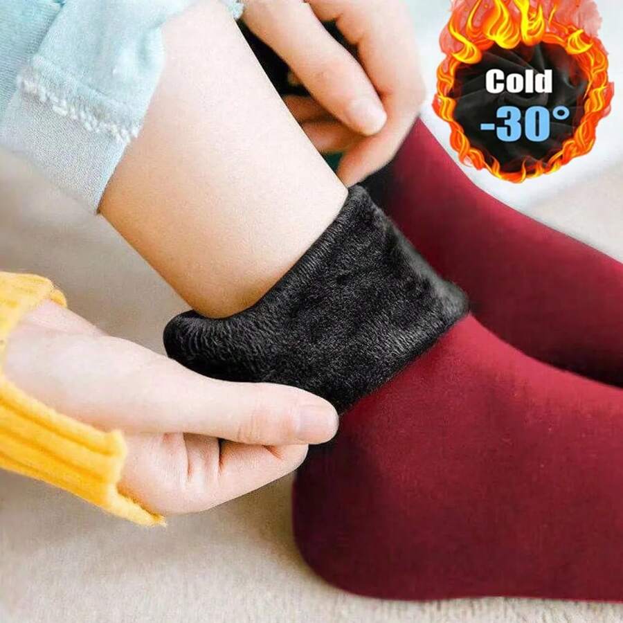 Dày lên Ấm áp Vớ Đối với phụ nữ & Nam , Đỏ  , Tự sưởi ấm , Thích hợp Đối với Mùa thu Và Mùa Đông , Thích hợp Đối với Tuyết Và Sàn nhà , Giữa bắp chân Chiều cao - Đỏ - Xem 1