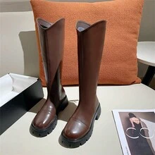 Đế cao su chống mài mòn thời trang ngoài trời, mềm mại và thoải mái, lót nhiệt, bốt cao cho nữ - màu nâu - Xem 3