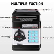 Byson小豬存錢罐玩具適合5~10歲女孩禮物,兒童6-8-10-12歲存錢盒,適用於聖誕、生日等7~8歲女孩禮品,供5-12歲孩童使用的黑色atm存錢機器玩具