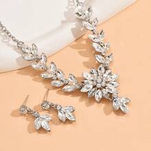 3 件套時尚水晶花和寶石項鍊和耳環套裝,女士裝飾品,適合婚禮派對著裝場合
