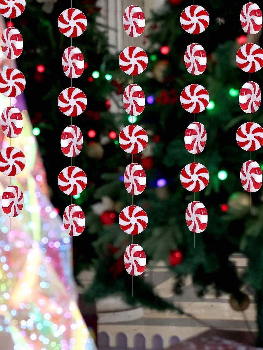 20入組聖誕塑料甜點裝飾,有棒棒糖與聖誕樹設計,適用於室內草坪和戶外節日派對裝飾,紅白色 - 紅白色 - 查看 1