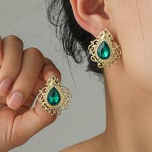 10pcs Mixed-color Baroque Style Hollow Out Floral Lace Design Acrylic Rhinestone Pendants, Gold-color Diy Jewelry Accessories For Handmade Bracelet, Necklace, Earrings, Hair Accessories, Wedding Dress, Shoes, Handbag, Collar, Curtain, 32x26mm