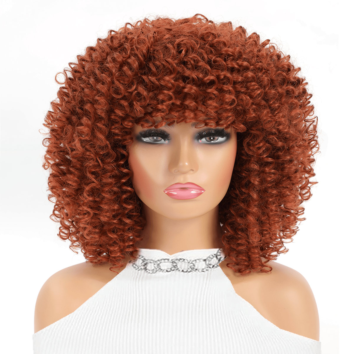 Orange 14inch Short Curly Hair With Bangs Synthetic Soft Wig, Suitable