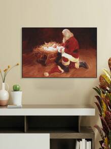 1 件冬季主題聖誕老人印花帆布畫,適合入口、客廳裝飾 - 彩色 - 查看 1