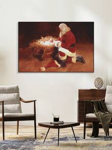 1 件冬季主題聖誕老人印花帆布畫,適合入口、客廳裝飾 - 彩色 - 查看 2
