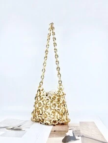 New Lock Closure Handmade Evening Party Fashionable Women's Handbag For Shoulder & Handhold - Apricot - View 9