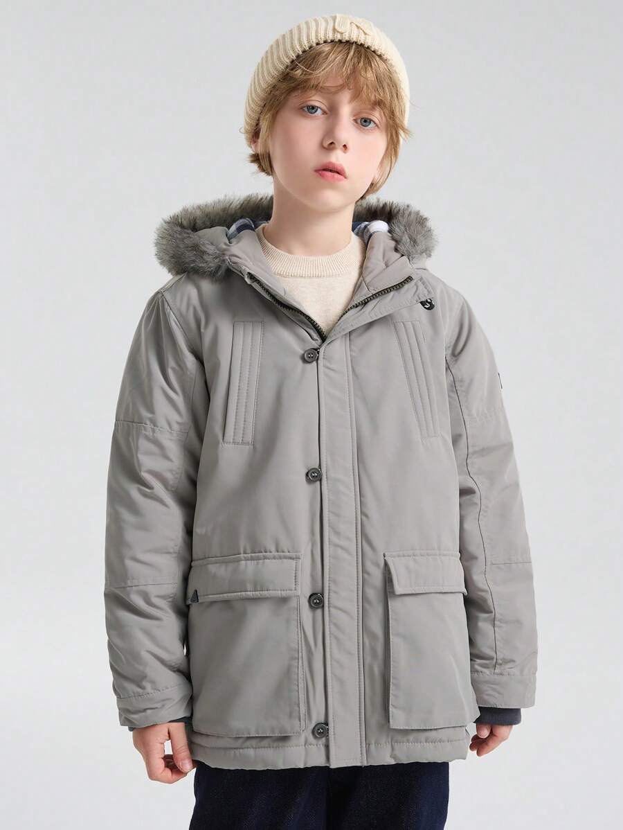 SOLOCOTE Tween Boy 翻盖口袋派克大衣