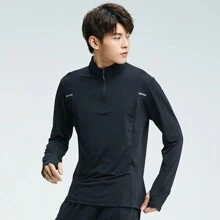 BURUITE Men's Black Sports Top With Thumb Hole - Black - View 5