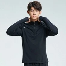 BURUITE Men's Black Sports Top With Thumb Hole - Black - View 2