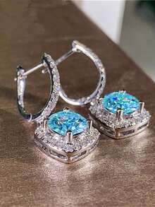 1對兒童鋯石時尚垂墜耳環,適用於女孩日常裝飾禮物 - 淺藍色 - 查看 3