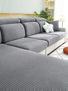 1件秋冬季柔軟彈性伸縮絨布沙發套,適用於1-4座l型沙發座椅墊套與靠背套 - 深灰色 - 查看 1