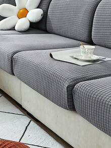 1件秋冬季柔軟彈性伸縮絨布沙發套,適用於1-4座l型沙發座椅墊套與靠背套 - 深灰色 - 查看 2