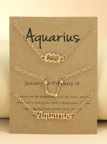 3pcs/set Zodiac Sign English Letter & Rhinestone Decor Pendant Bracelet With Constellation Card For Women - Yellow Gold - View 8