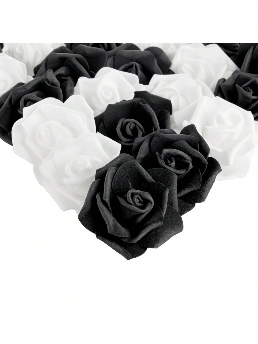 100 Pack Black And White Artificial Flowers, Bulk Stemless Fake Foam