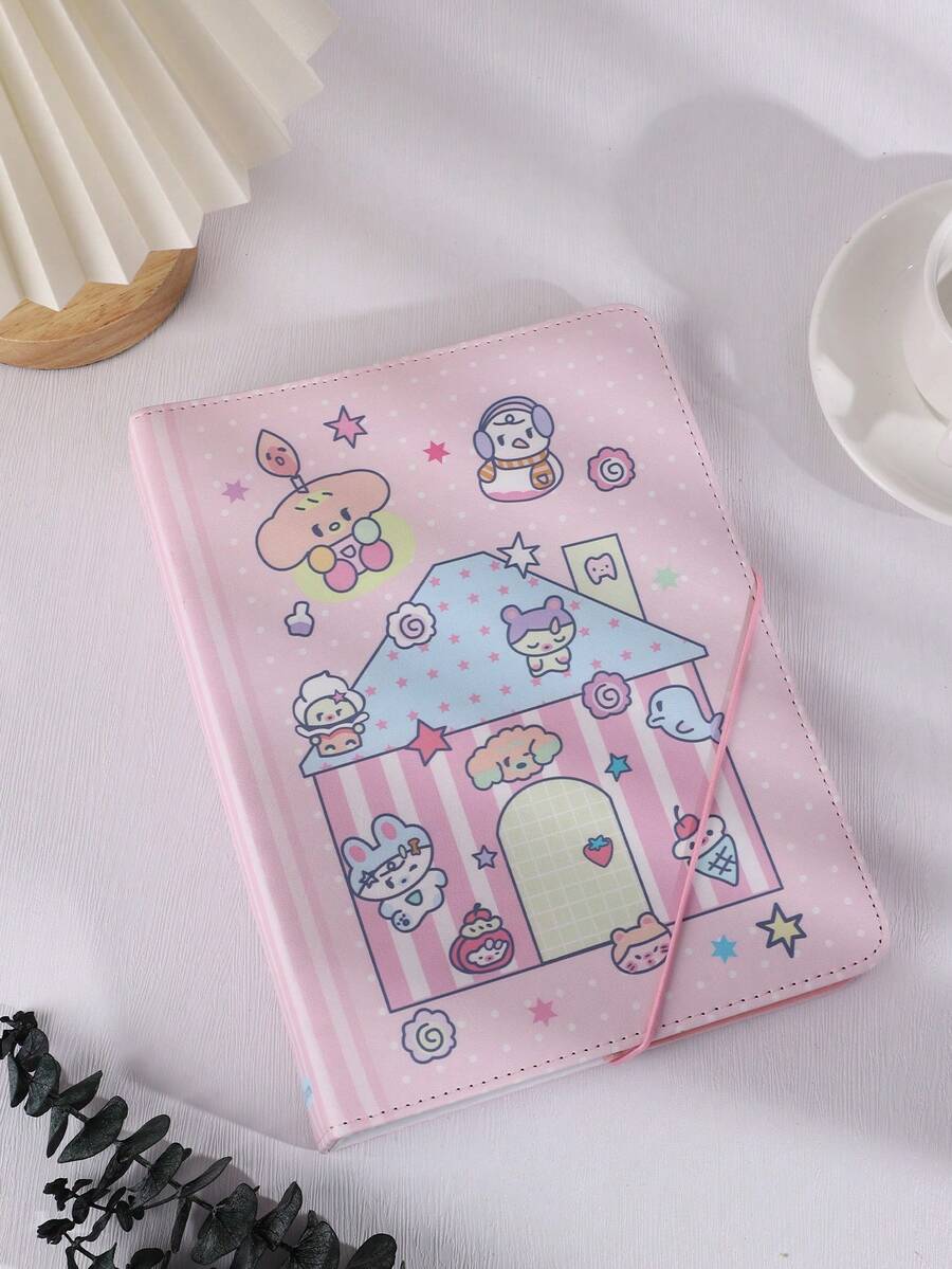 A5 Cartoon Themed Planner, Loose Leaf Notebook, Colorful Note Pad - Pink - View 1