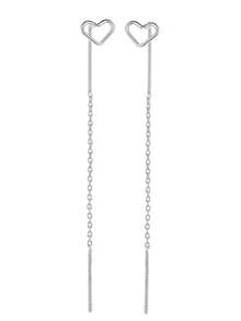 1對韓國時尚簡約清新圓形掛墜流蘇穿線耳環 - 銀色 - 查看 4