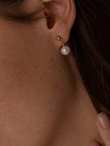 1 对精致仿珍珠吊坠耳环，适合女士，S925 纯银，精美女士珠宝礼物