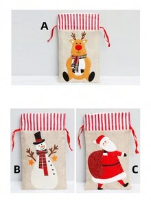 1入3d刺繡粗麻手提包,用於聖誕節裝飾,兒童禮物袋,糖果袋,收納袋