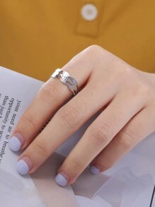 1件女性不銹鋼可調節動物包裹開放式戒指,情人節時尚日常配飾,周年紀念禮物