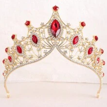 1入時尚皇冠造型合金&紅色貓眼石&鑽石髮飾,適用於兒童女性婚禮生日派對