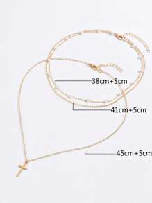 17KM 2入組簡單的假珍珠和多層頸鏈,適合婦女度假、約會、禮物、日常穿著（假珍珠數量隨機） - 金黃色 - 查看 5