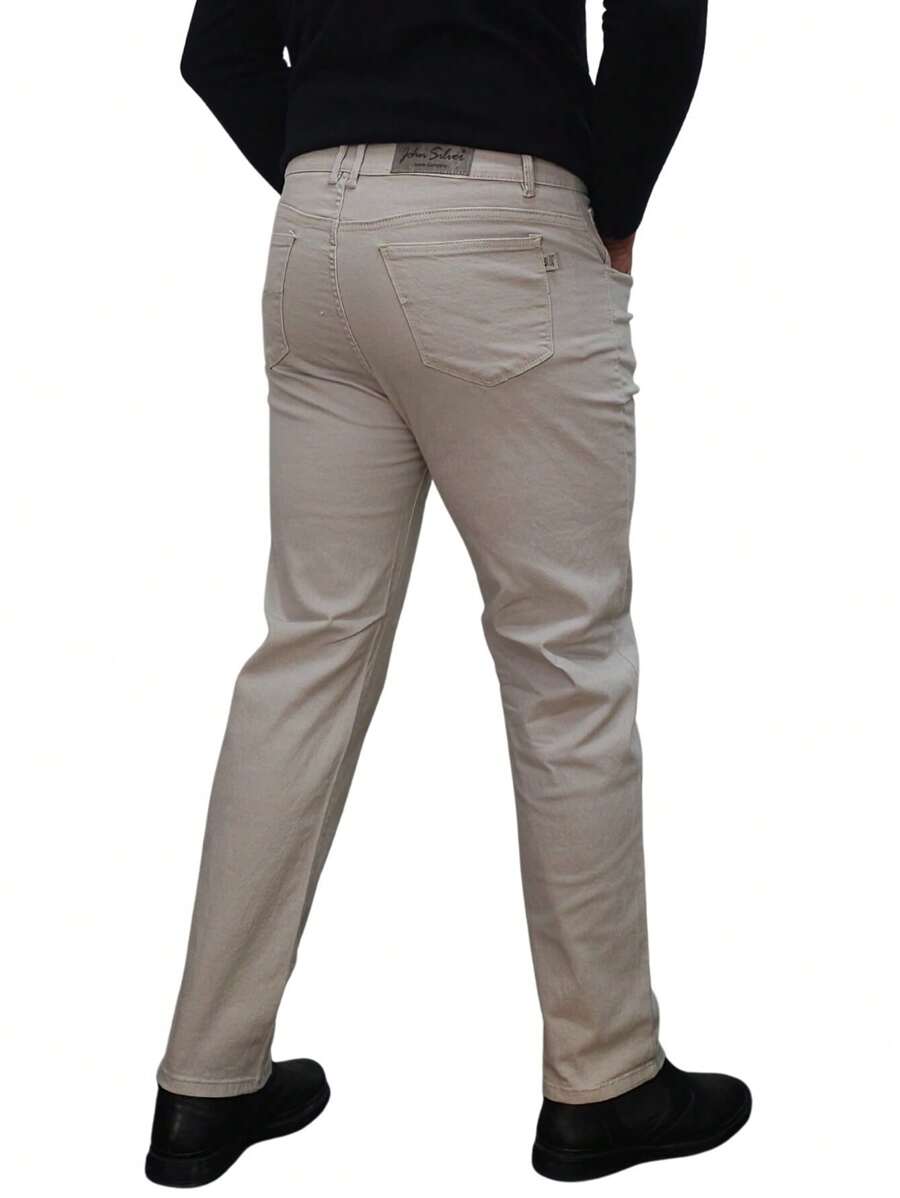 Pantalon para Hombre de Gabardina corte casual Regular con Stretch Mundo JSM Silver - Beis - Ver 1