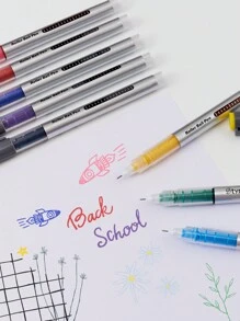 8 szt./zestaw Ośmiokolorowy Igła Typ Na bazie wody Długopis żelowy , 0,5 mm , Wysoka pojemność , Szybkoschnący , Dla , Odpowiedni Do biura I Studenci