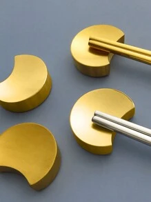 1pc Stainless Steel Crescent-shaped Chopsticks Rest Spoon Fork Holder - Silver - View 1