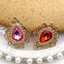 10pcs Mixed-color Baroque Style Hollow Out Floral Lace Design Acrylic Rhinestone Pendants, Gold-color Diy Jewelry Accessories For Handmade Bracelet, Necklace, Earrings, Hair Accessories, Wedding Dress, Shoes, Handbag, Collar, Curtain, 32x26mm