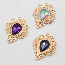 10pcs Mixed-color Baroque Style Hollow Out Floral Lace Design Acrylic Rhinestone Pendants, Gold-color Diy Jewelry Accessories For Handmade Bracelet, Necklace, Earrings, Hair Accessories, Wedding Dress, Shoes, Handbag, Collar, Curtain, 32x26mm
