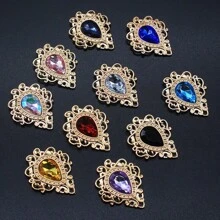 10pcs Mixed-color Baroque Style Hollow Out Floral Lace Design Acrylic Rhinestone Pendants, Gold-color Diy Jewelry Accessories For Handmade Bracelet, Necklace, Earrings, Hair Accessories, Wedding Dress, Shoes, Handbag, Collar, Curtain, 32x26mm