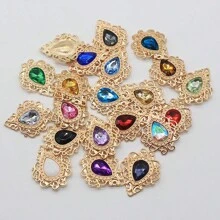 10pcs Mixed-color Baroque Style Hollow Out Floral Lace Design Acrylic Rhinestone Pendants, Gold-color Diy Jewelry Accessories For Handmade Bracelet, Necklace, Earrings, Hair Accessories, Wedding Dress, Shoes, Handbag, Collar, Curtain, 32x26mm