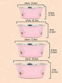 Supet 1pc Paw Print Stainless Steel Pet Bowl For Cat And Dog For Pet Feeding - Pink - View 6