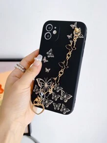 1 Stück schwarzes elektrolytisch beschichtetes Schmetterling Armband und 1 Stück schwarze TPU Schmetterling Muster stoßfeste Handyhülle kompatibel mit Apple 17 Pro Max/ 16 Pro Max, Galaxy A52 4G/A31 4G/A23, Redmi Note 11 Pro 4G/Note 12 4G, OPPO A54, A14/A54 - Verschiedenfarbig - Übersicht 5