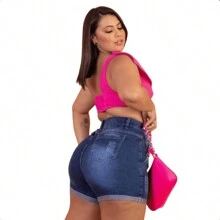 Plus Size Shorts - 藍色 - 查看 2