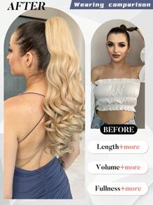 22 Inch Ponytail Hair Extensions for Women,Long Curly Wavy Ponytail Natural Wavy Synthetic Hairpiece for Women Daily Use party For Women Party cosplay Halloween Christmas Daily Use - Gold - View 4