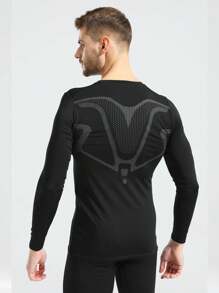 Camiseta de manga larga negra de estilo novio de compresión atlética para hombre, ropa de gimnasio, camiseta básica de estilo novio para hombre - Negro - Ver 2